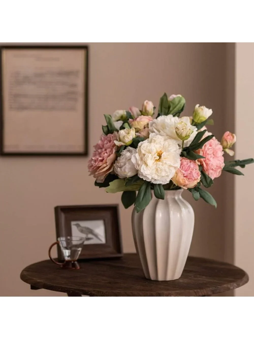 Vintage Silk Peony Artificial Flowers - Large Long Stem Home Decor (Pink, 4PCS)